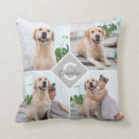 Custom Photo Collage Monogram Name Dog Throw Pillow
