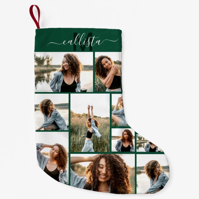 Custom Photo Collage Monogram Name Initial Small Christmas Stocking (Front)