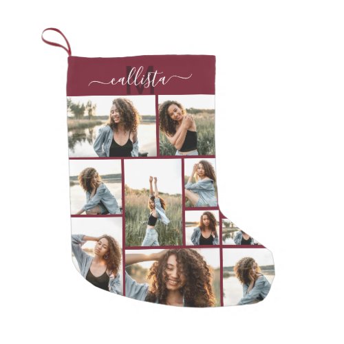 Custom Photo Collage Monogram Name Initial Small Christmas Stocking