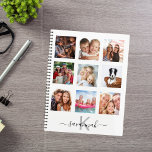 Custom photo collage monogram white 2025 planner<br><div class="desc">Make your own unique family photo collage as a gift or for yourself. Use four, 9 of your favorite photos of your family, friends, dream travel destination or pet! Personalize and add a name and your monogram letter. The name is written with a modern hand lettered style script with swashes....</div>