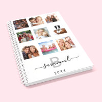 Custom photo collage monogram white modern 2023 planner