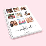 Custom photo collage monogram white modern 2024 planner<br><div class="desc">Make your own unique family photo collage as a gift or for yourself. Use four, 9 of your favorite photos of your family, friends, dream travel destination or pet! Personalize and add a name, your monogram letter and a year. The name is written with a modern hand lettered style script...</div>
