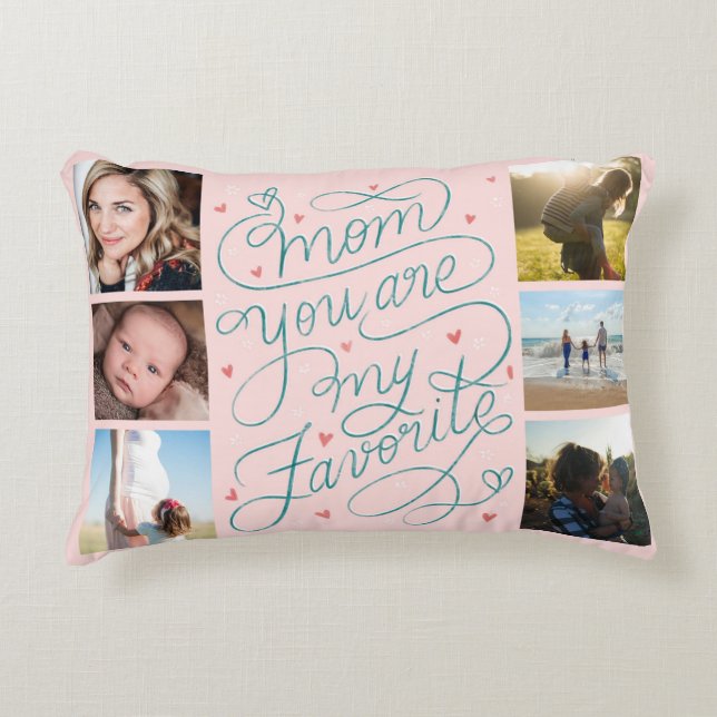 Custom Photo Collage Mother's Day Handlettered Accent Pillow (Front)