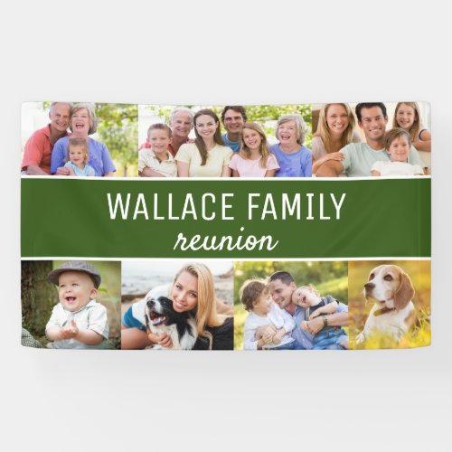 Custom Photo collage Name Family Reunion Green Banner