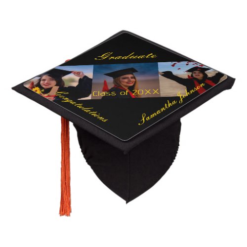 Custom photo collage name graduation cap topper
