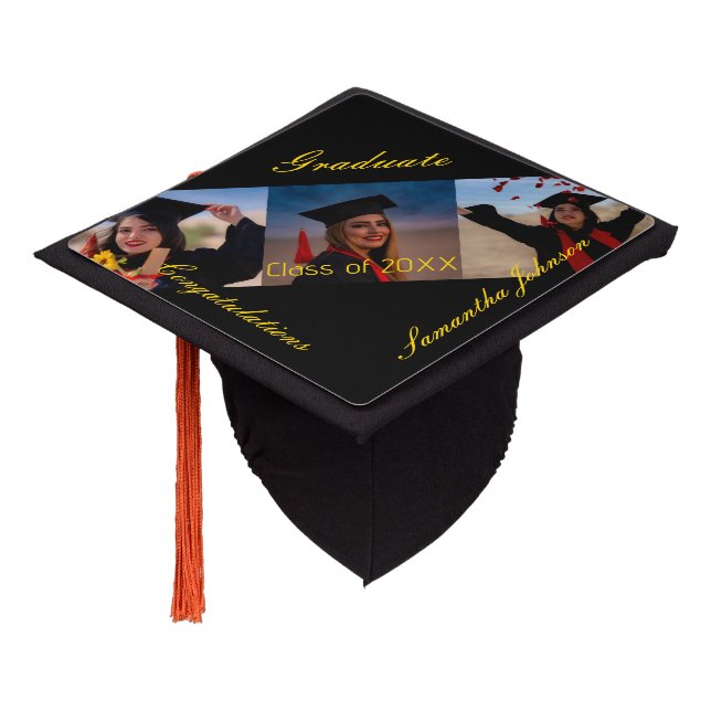 Custom photo collage name graduation cap topper (Angled)