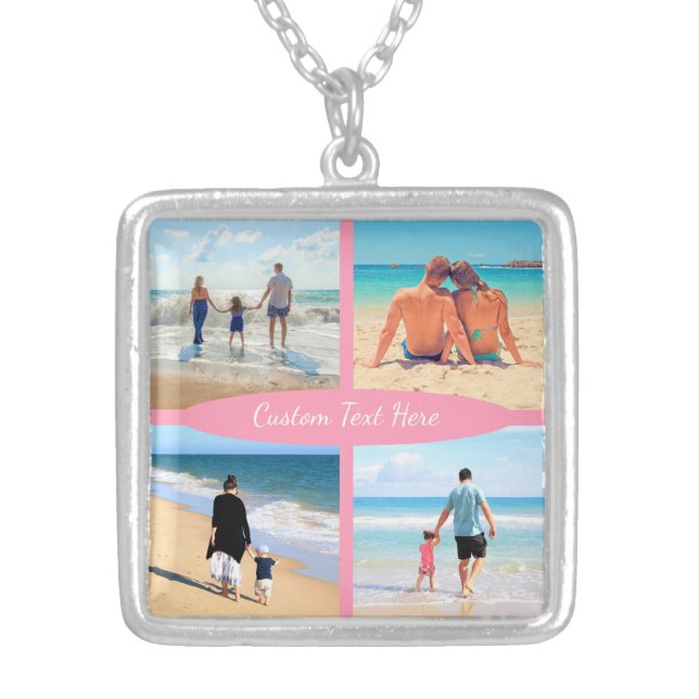 Custom Photo Collage Necklace Your Photos and Text (Front)