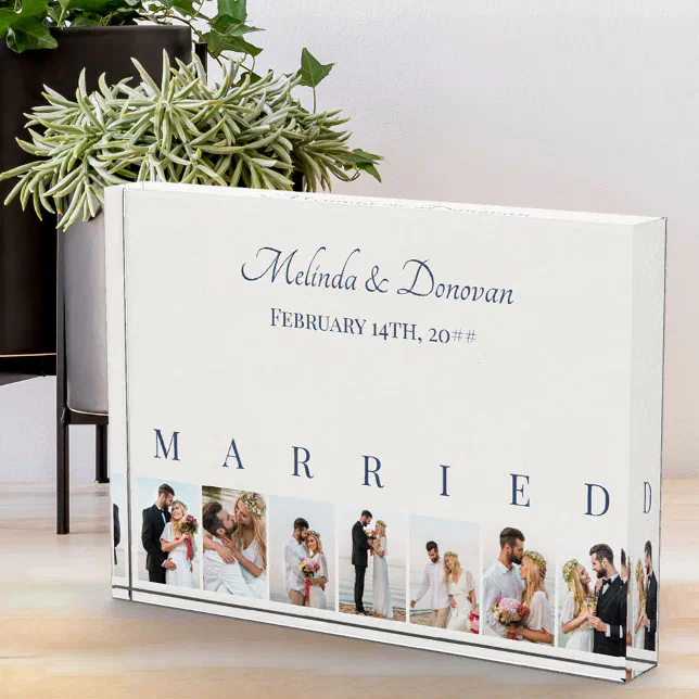 Custom Photo Collage Off White 7 Picture Wedding Block | Zazzle