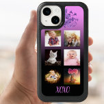 Custom photo collage on black and pink OtterBox iPhone 14 case<br><div class="desc">Make your own unique and cool family photo collage phone case. Use six, 6 photos of your favorite photos of your kids, family or pet! Trendy and glamorous with elegant and modern black and pink gradient background. Pink letters and the text: XOXO (kisses and hugs) With ultra violet watercolored flowers...</div>