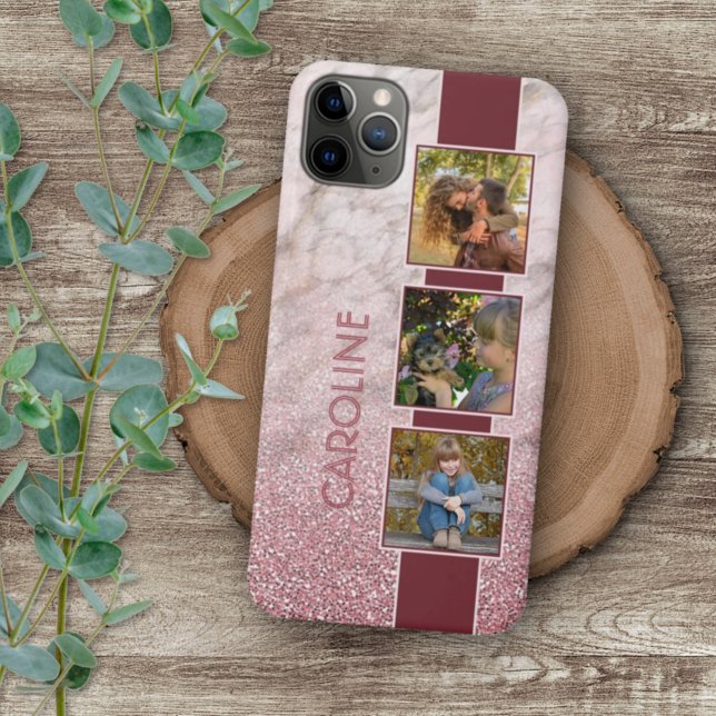 Custom Photo Collage On Blush Pink Marble Pattern Case-Mate iPhone Case (Creator Uploaded)