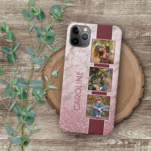 Custom Photo Collage On Blush Pink Marble Pattern iPhone 11 Pro Max Case