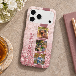 Custom Photo Collage On Blush Pink Marble Pattern Iphone 18 Pro Max Case