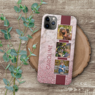 Custom Photo Collage On Blush Pink Marble Pattern iPhone 11Pro Max Case
