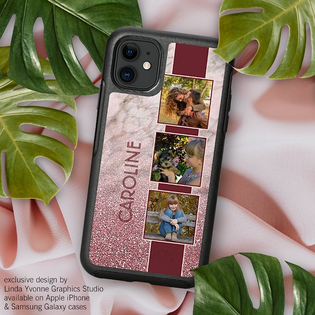 Custom Photo Collage On Blush Pink Marble Pattern Otterbox iPhone Case (Creator Uploaded)
