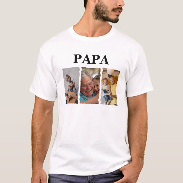 Custom Photo Collage Papa – Personalized Gift T-Shirt (Front)