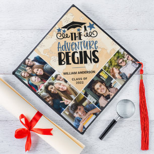 Custom photo collage personalized adventure begins graduation cap topper