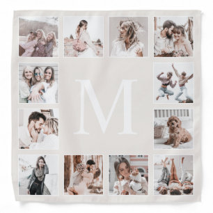 Custom Photo Collage Personalized Beige Bandana