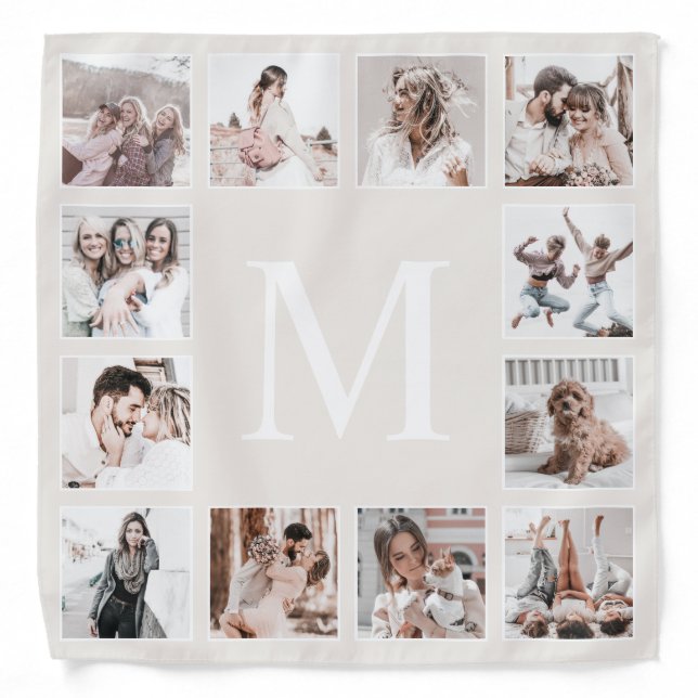 Custom Photo Collage Personalized Beige Bandana (Front)