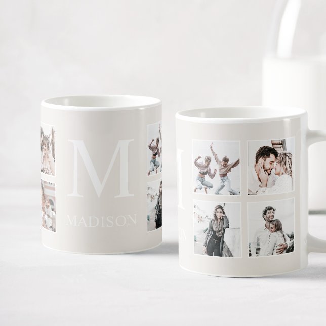 Custom Photo Collage Personalized Beige Coffee Mug (Creator Uploaded)