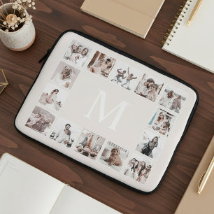 Custom Photo Collage Personalized Beige Laptop Sleeve