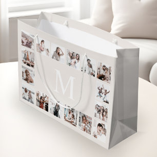 Custom Photo Collage Personalized Beige Large Gift Bag