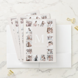 Custom Photo Collage Personalized Beige Pocket Folder