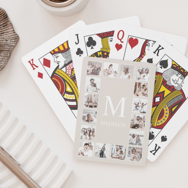 Custom Photo Collage Personalized Beige Poker Cards (Creator Uploaded)