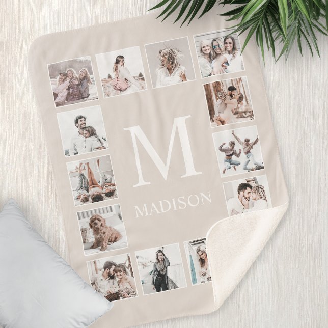 Custom Photo Collage Personalized Beige Sherpa Blanket (Creator Uploaded)