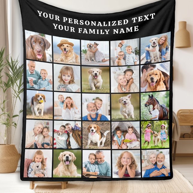Custom Photo Collage Personalized Black 25 Picture Fleece Blanket (Creator Uploaded)