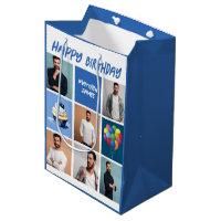 Custom Photo Collage Personalized Blue Birthday