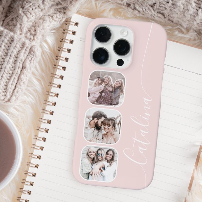 Custom Photo Collage Personalized Blush Pink iPhone Case (Creator Uploaded)