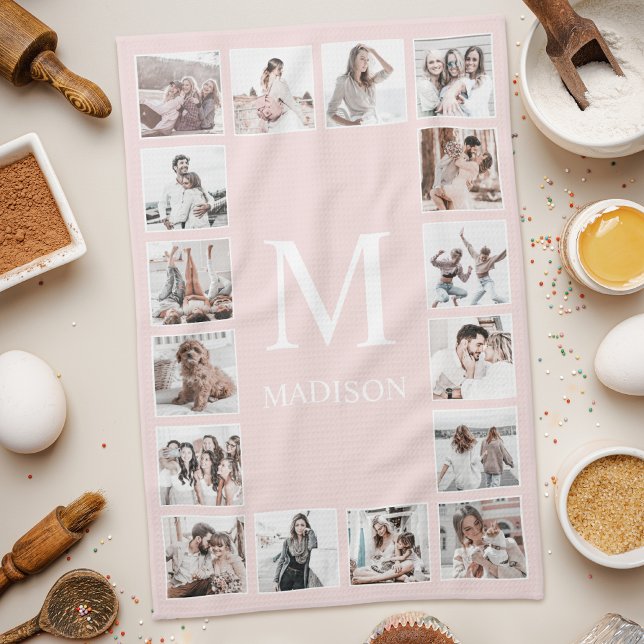 Custom Photo Collage Personalized Blush Pink Kitchen Towel (Creator Uploaded)