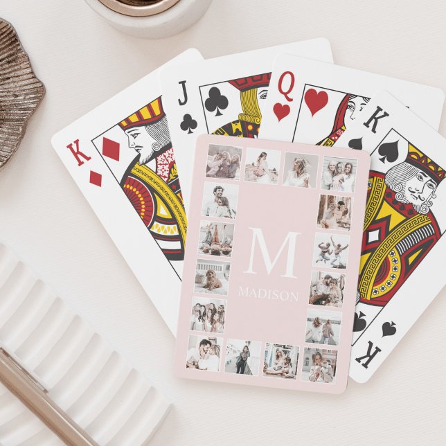 Custom Photo Collage Personalized Blush Pink Poker Cards (Creator Uploaded)