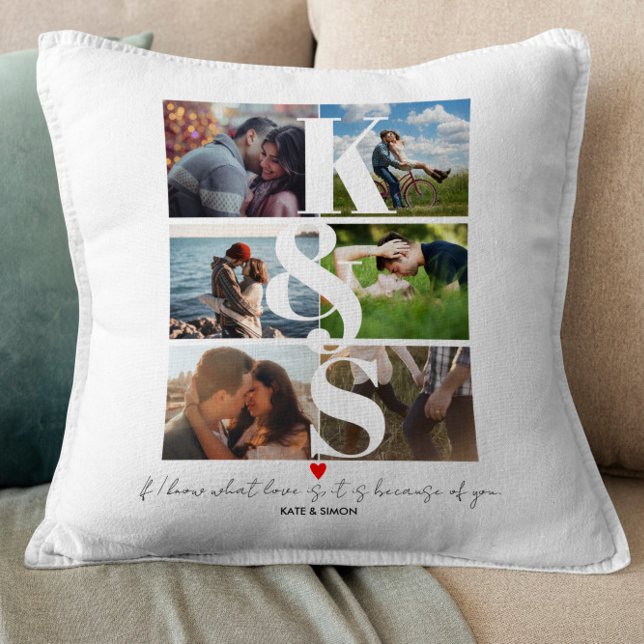 Custom Photo Collage Personalized Couples Gift Throw Pillow (Creator Uploaded)