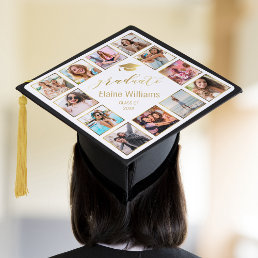 Custom Photo Collage Personalized Name Year Gold Graduation Cap Topper