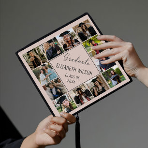 Custom Photo Collage Personalized Name Year Graduation Cap Topper