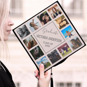 Custom Photo Collage Personalized Name Year Graduation Cap Topper