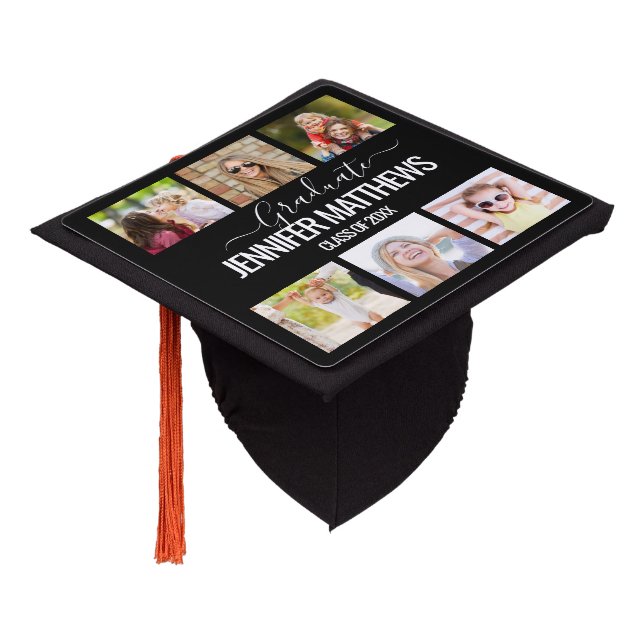  Custom Photo Collage Personalized Name Year  Graduation Cap Topper (Angled)