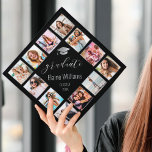 Custom Photo Collage Personalized Name Year Silver Graduation Cap Topper<br><div class="desc">Make this trendy elegant black and silver photo collage graduation cap topper unique with 12 of your favorite photos with family and friends. The design also features your name and class year.</div>