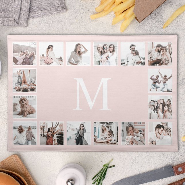 Custom Photo Collage Personalized Pink Cloth Placemat (Creator Uploaded)