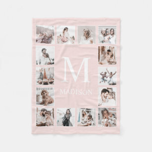 Custom Photo Collage Personalized Pink Fleece Blanket