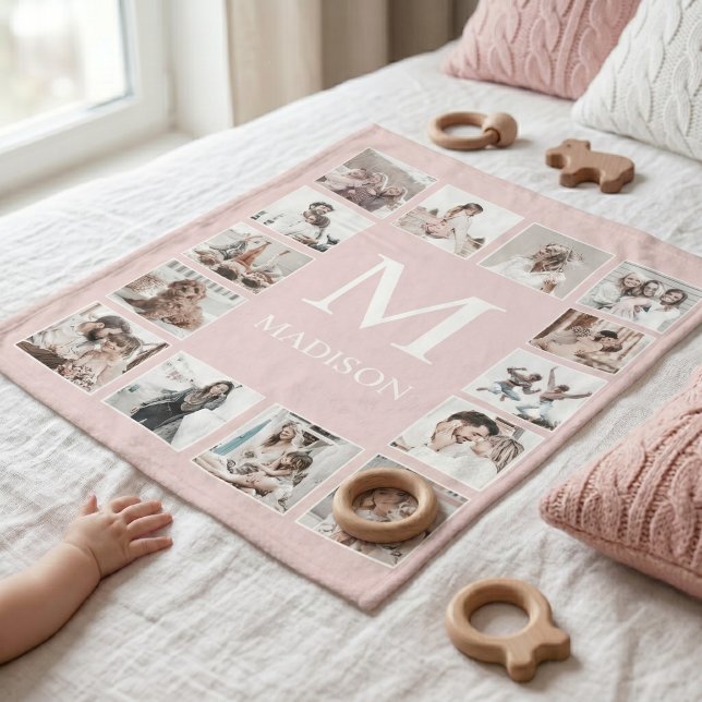 Custom Photo Collage Personalized Pink Fleece Blanket (Creator Uploaded)
