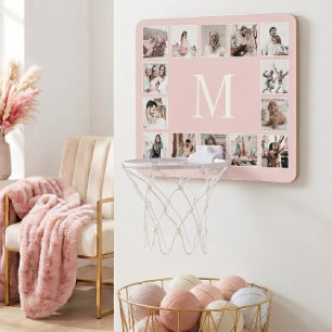 Custom Photo Collage Personalized Pink Mini Basketball Hoop