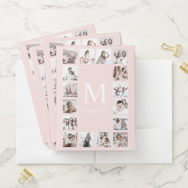 Custom Photo Collage Personalized Pink Pocket Folder (In Situ)