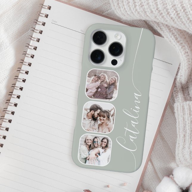 Custom Photo Collage Personalized Sage Green iPhone Case (Creator Uploaded)