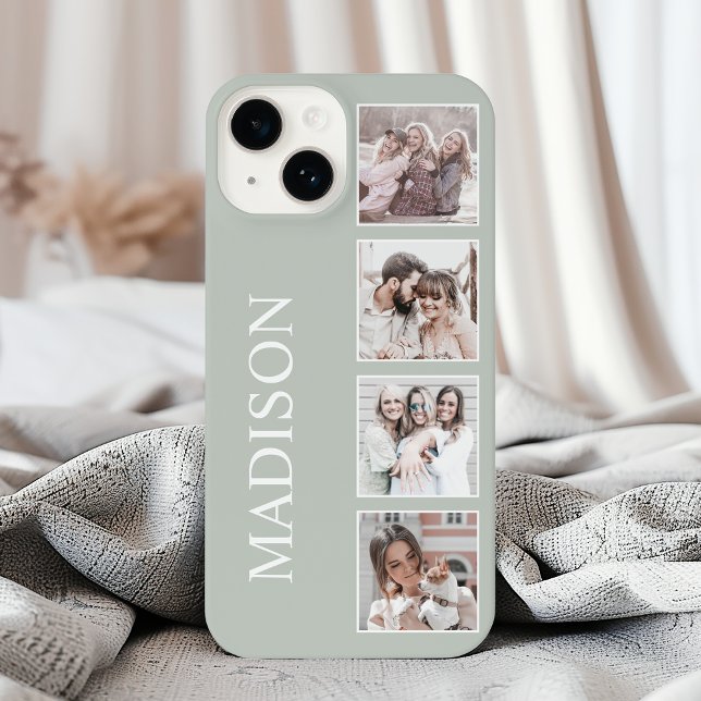 Custom Photo Collage Personalized Sage Green iPhone Case (Creator Uploaded)