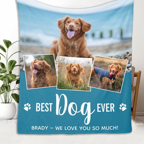 Custom Photo Collage Pet DOG Modern 4 Picture  Fleece Blanket