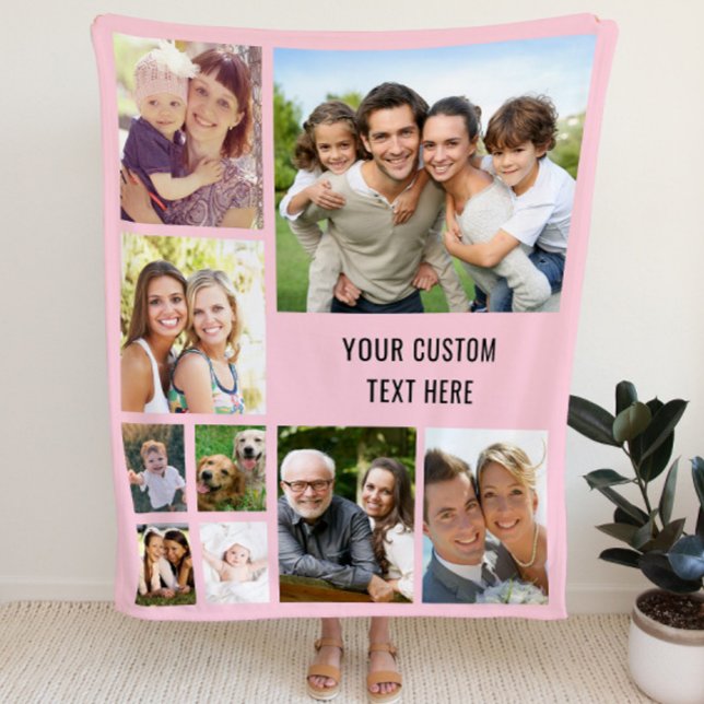 Custom Photo Collage Pink Fleece Blanket (Creator Uploaded)