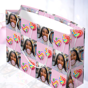 Custom Photo Collage Retro Modern Trendy Family Large Gift Bag