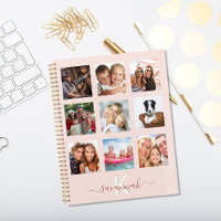 Custom photo collage rose gold pink monogram 2024 planner